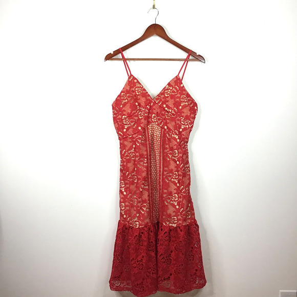 NEW Romeo Juliet Couture V-Neck Lace Fit & Flare Dress Medium - Picture 4 of 11